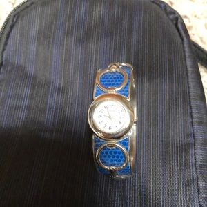 Chicos bracelet watch. Lapis blue crocodile leather and silver. EUC.